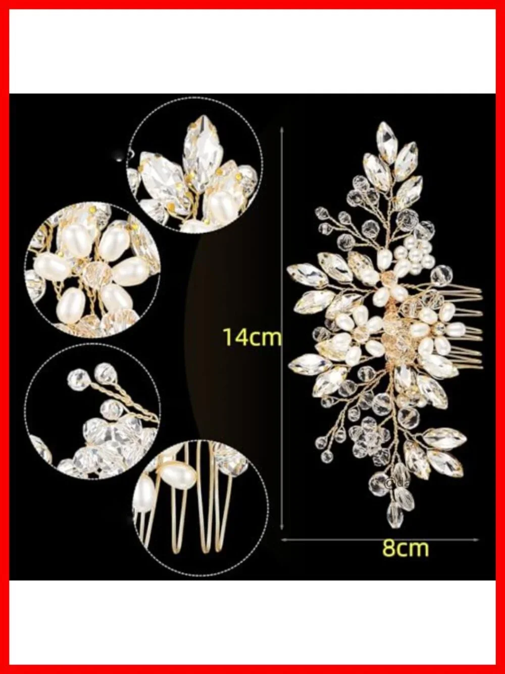 5-Piece Wedding Hair Comb Set with Rhinestone Floral Hairpins